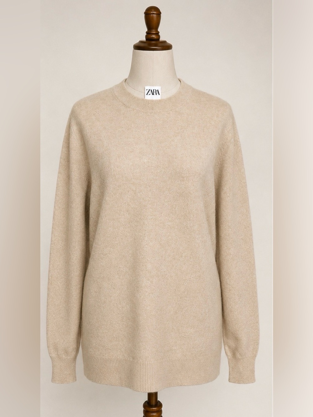 Zara Wool Blend Neutral Beige Crewneck Sweater SZ M